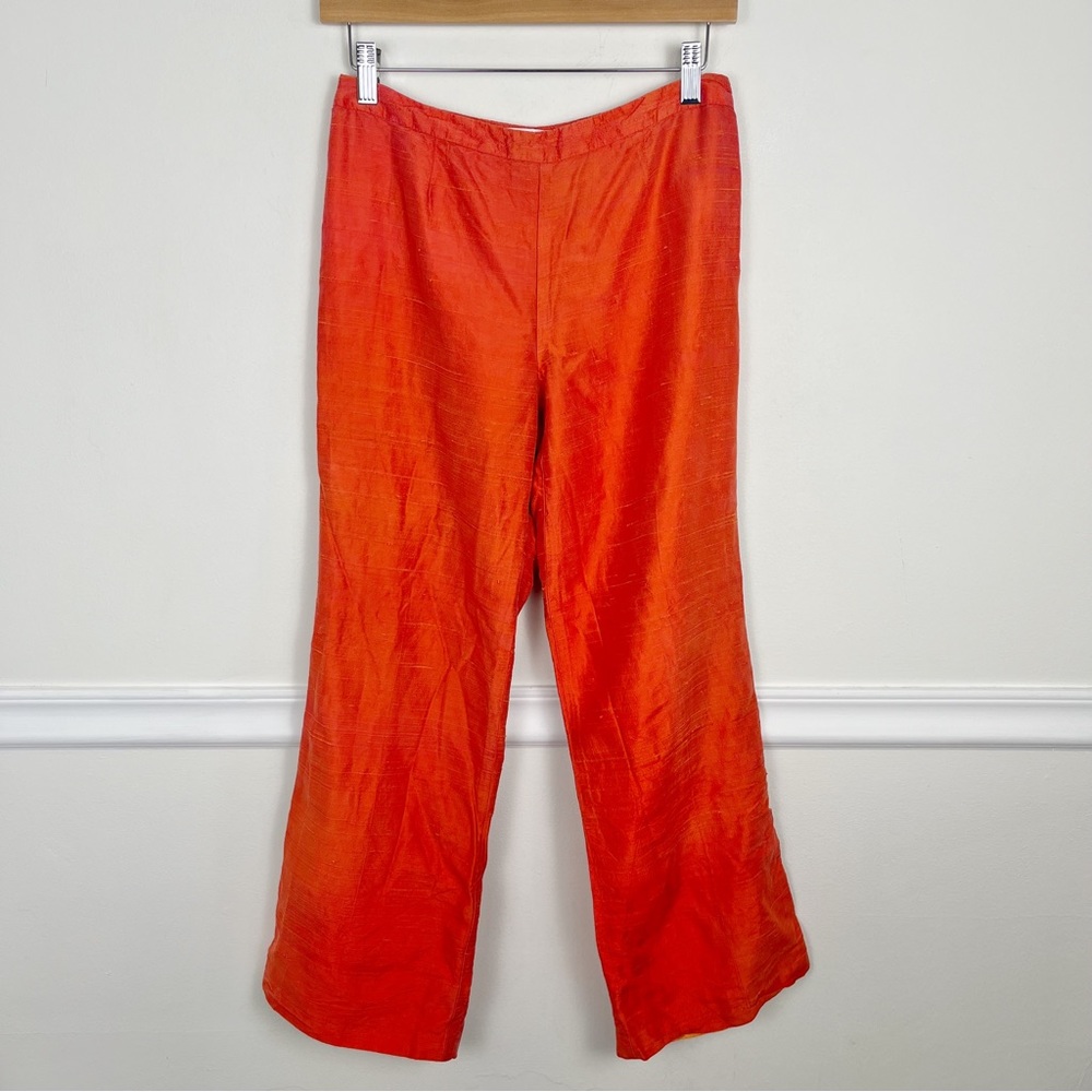 Vintage Y2K Trina Turk Orange 100% Silk Lizzie McGuire‎ Mid Rise Pants Size 10